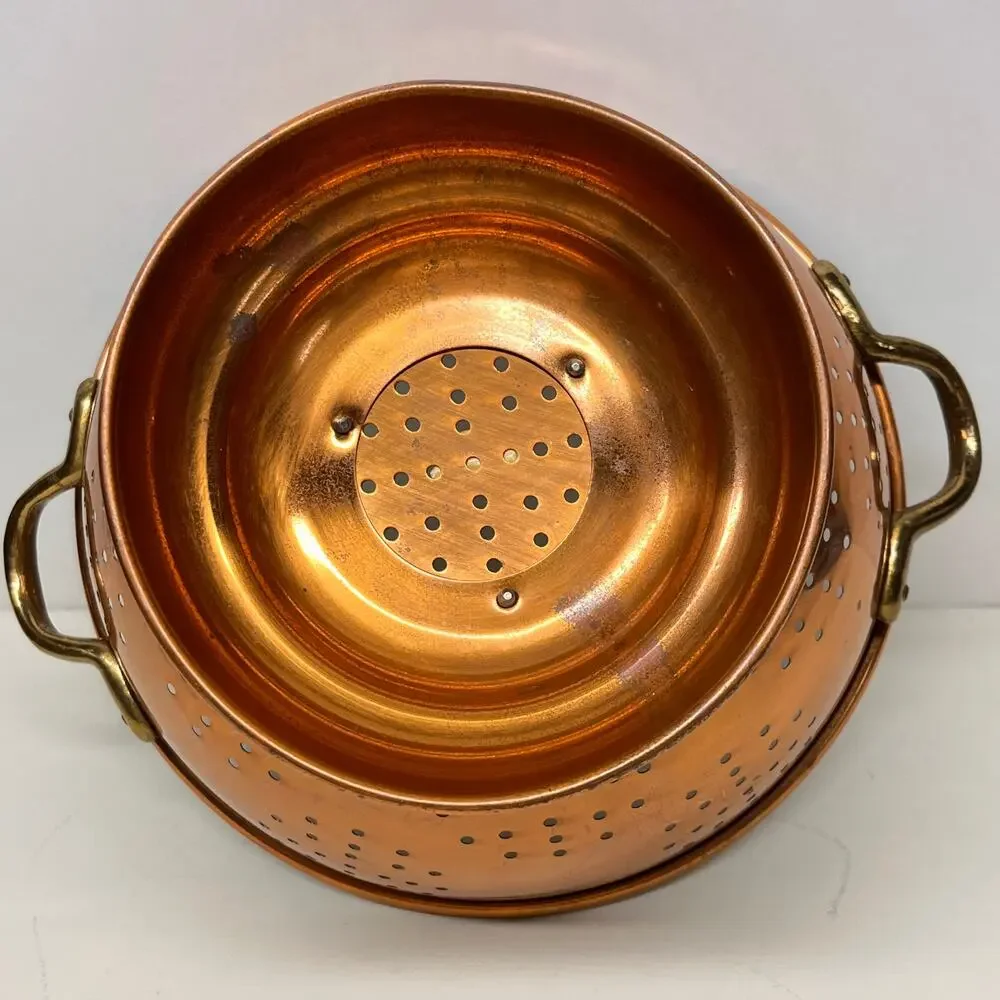 Vintage Copper Brass Colander Strainer Collectible Kitchen Copper